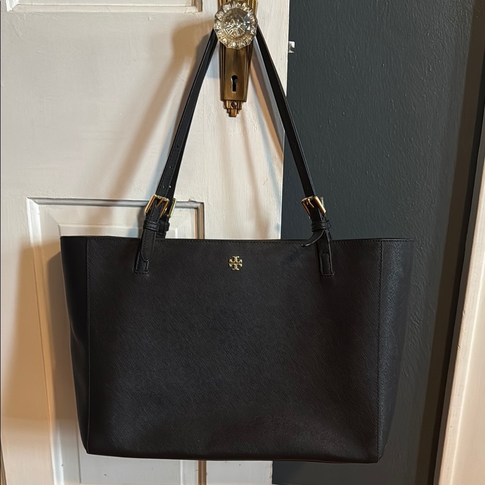 Tory Burch Black and Gold Structured Tote